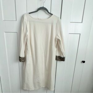 Elegant J Jill Cream Dress with Beaded Cuffs Large